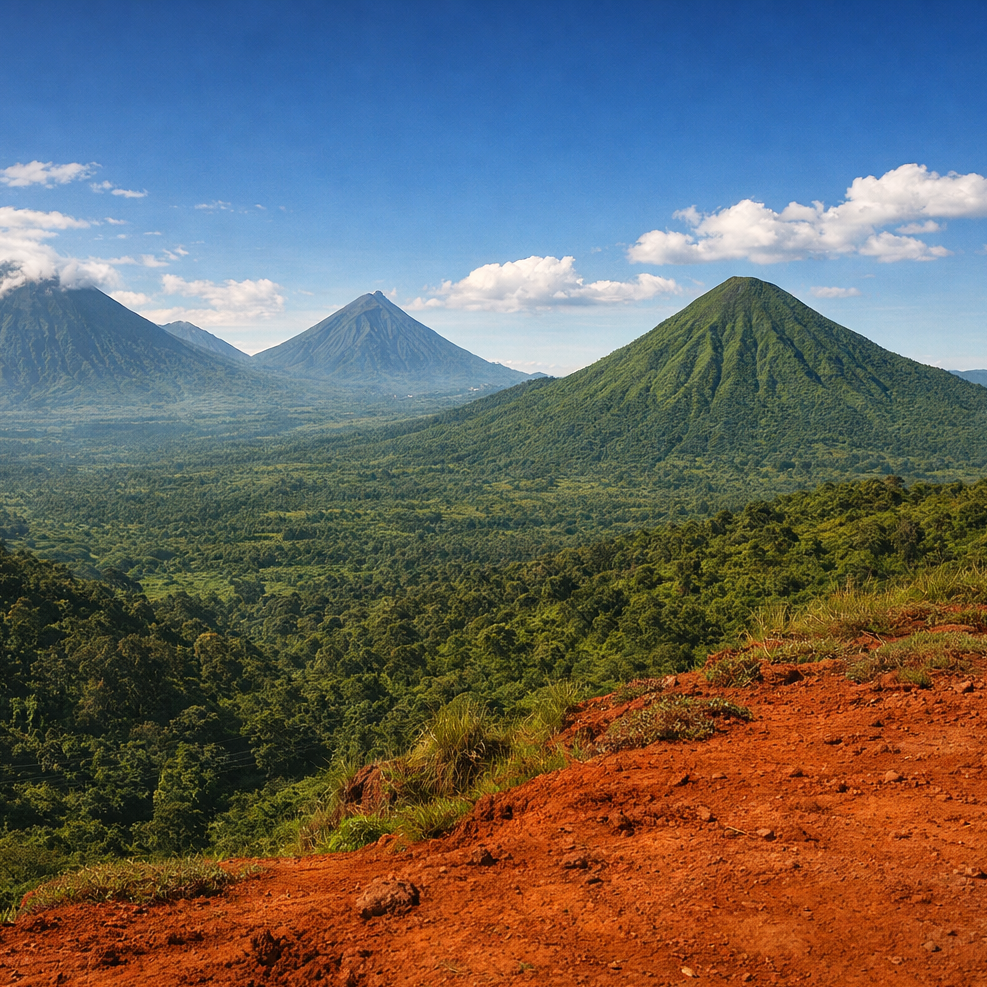 green mountains and red earth