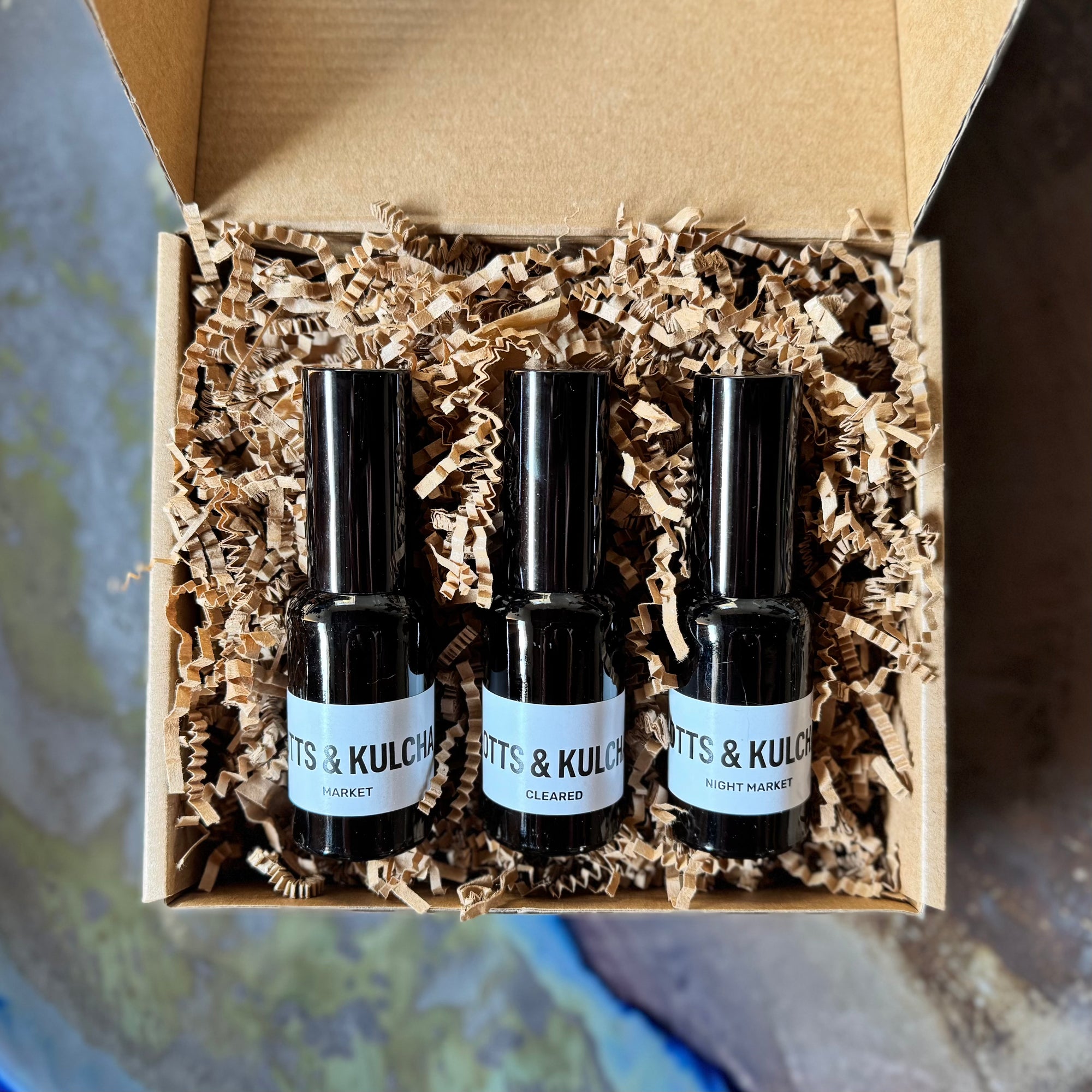 Otts & Kulcha Atmosphere Discovery Set – trio of 30ml room sprays featuring Market, Night Market, and Cleared fragrances