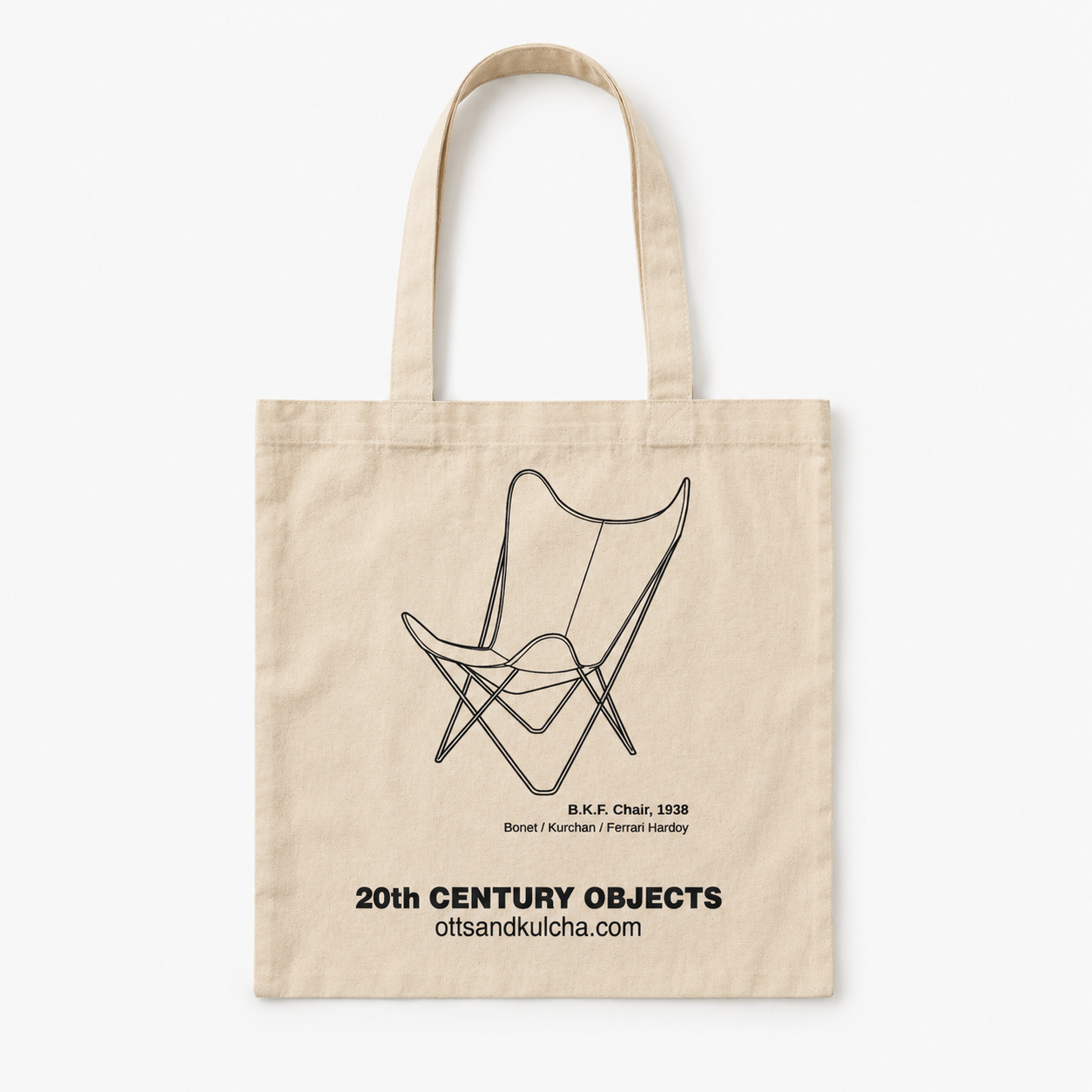 Cream canvas tote bag with image of butterfly chair