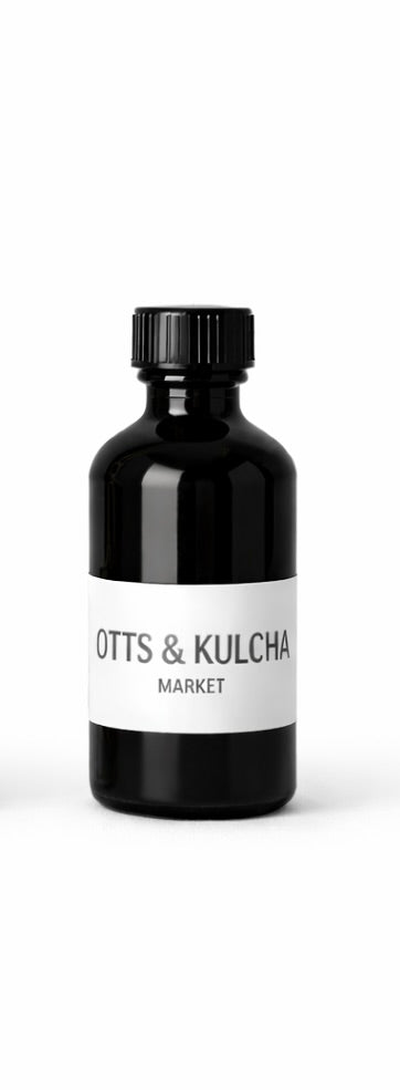 Black apothecary bottle labeled Market
